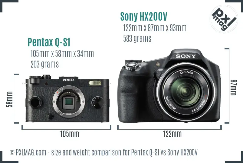 Pentax Q-S1 vs Sony HX200V size comparison