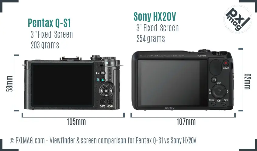 Pentax Q-S1 vs Sony HX20V Screen and Viewfinder comparison