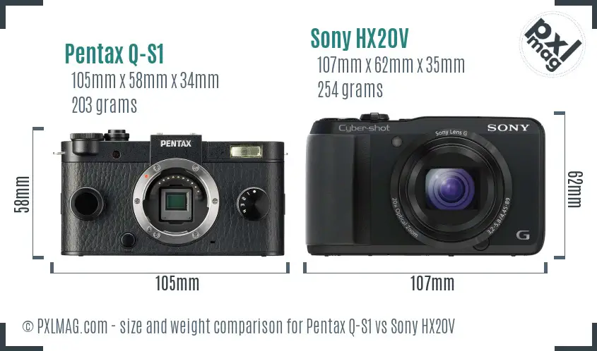 Pentax Q-S1 vs Sony HX20V size comparison Pentax Q-S1 vs Sony HX20V size comparison
