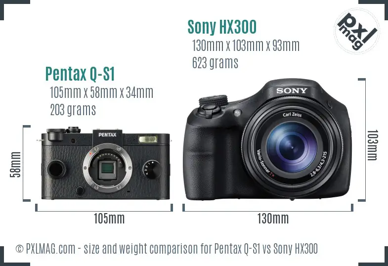 Pentax Q-S1 vs Sony HX300 size comparison