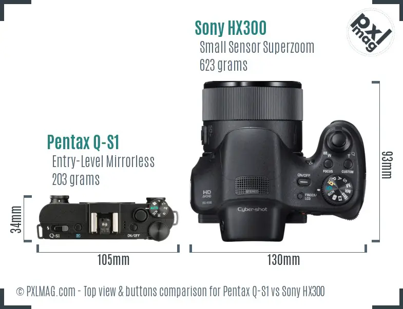 Pentax Q-S1 vs Sony HX300 top view buttons comparison