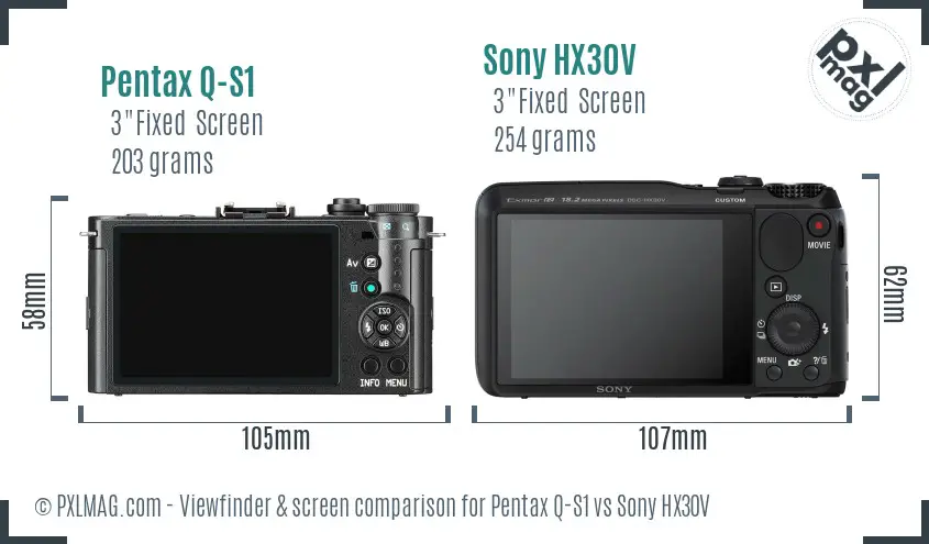 Pentax Q-S1 vs Sony HX30V Screen and Viewfinder comparison