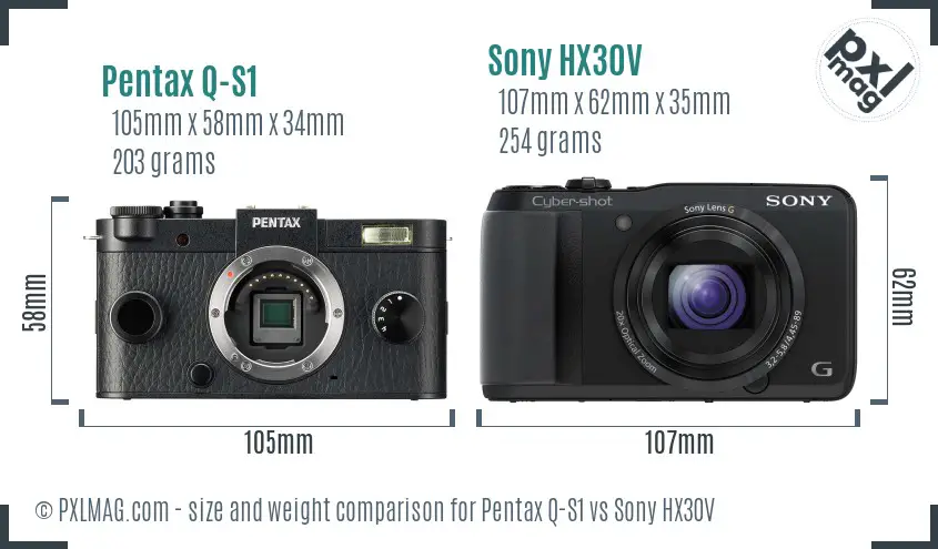 Pentax Q-S1 vs Sony HX30V size comparison