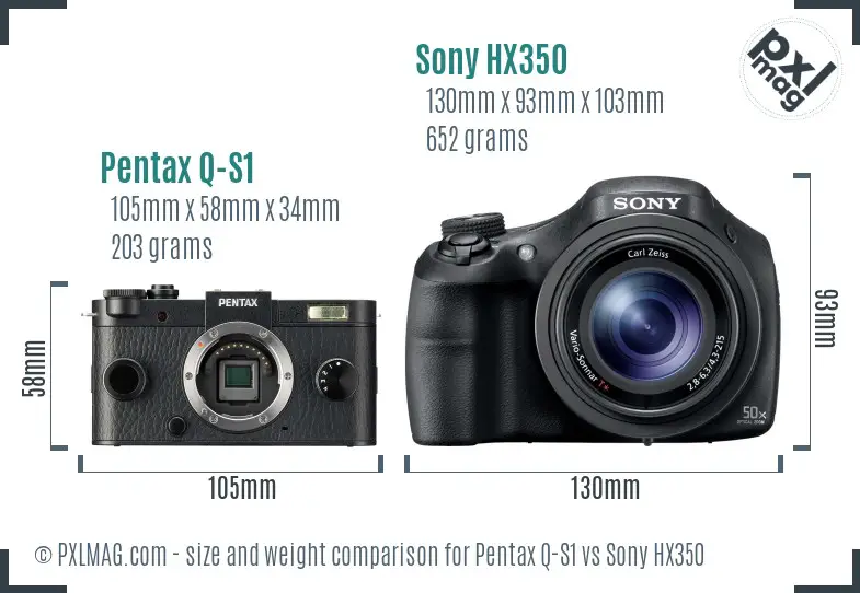 Pentax Q-S1 vs Sony HX350 size comparison Pentax Q-S1 vs Sony HX350 size comparison