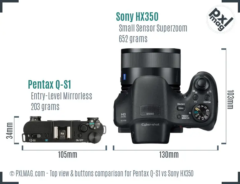 Pentax Q-S1 vs Sony HX350 top view buttons comparison Pentax Q-S1 vs Sony HX350 top view buttons comparison