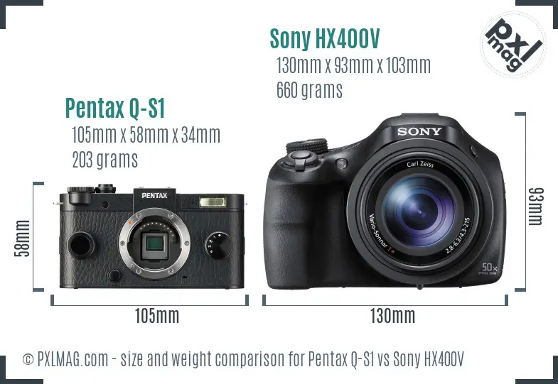 Pentax Q-S1 vs Sony HX400V size comparison