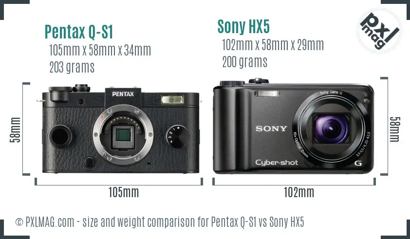 Pentax Q-S1 vs Sony HX5 size comparison Pentax Q-S1 vs Sony HX5 size comparison