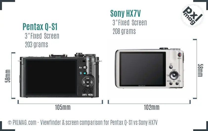 Pentax Q-S1 vs Sony HX7V Screen and Viewfinder comparison