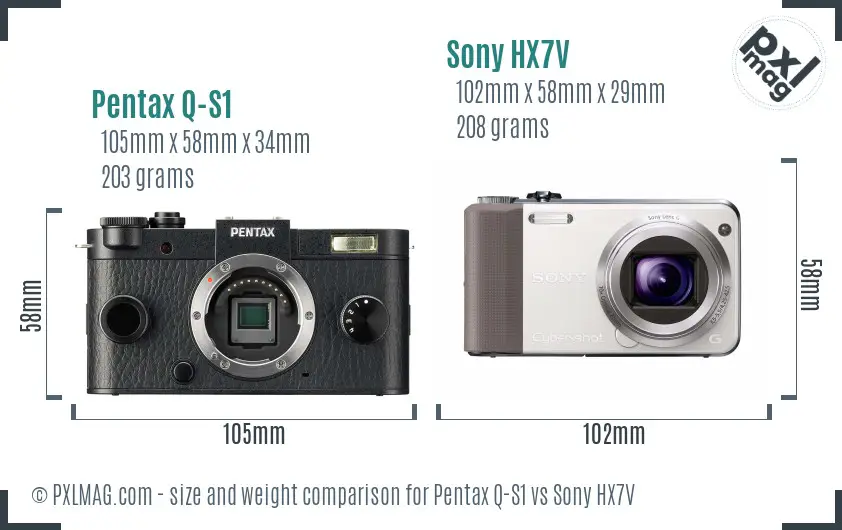 Pentax Q-S1 vs Sony HX7V size comparison