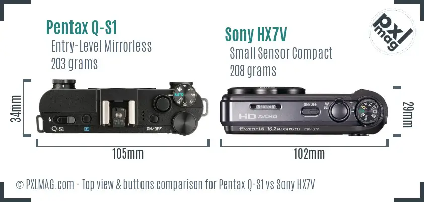 Pentax Q-S1 vs Sony HX7V top view buttons comparison