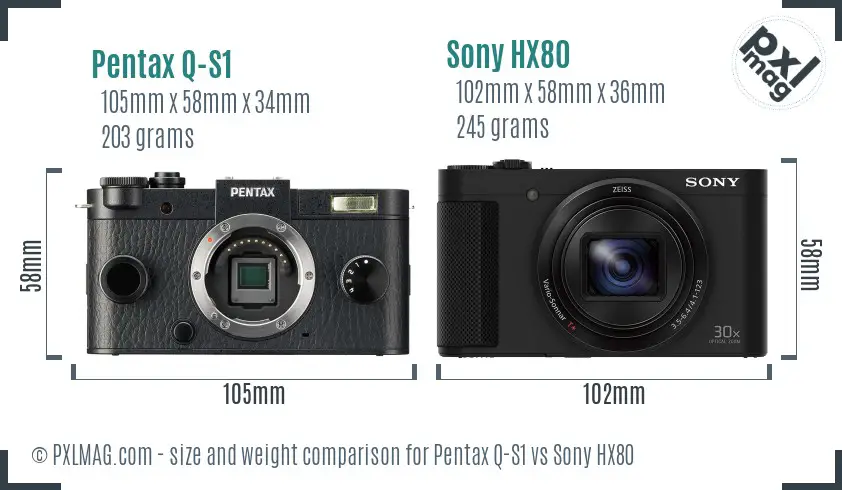 Pentax Q-S1 vs Sony HX80 size comparison