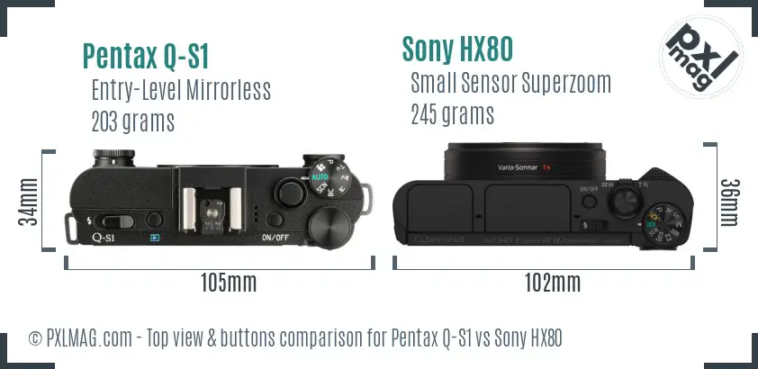 Pentax Q-S1 vs Sony HX80 top view buttons comparison