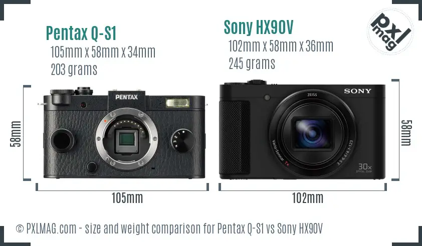 Pentax Q-S1 vs Sony HX90V size comparison