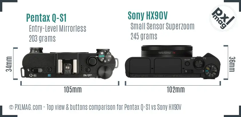 Pentax Q-S1 vs Sony HX90V top view buttons comparison