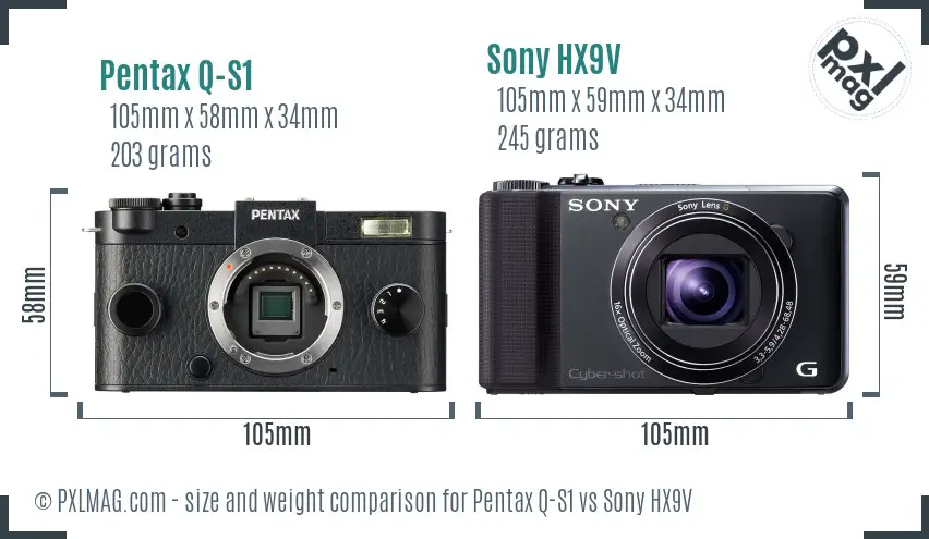 Pentax Q-S1 vs Sony HX9V size comparison