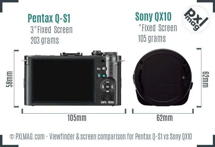 Pentax Q-S1 vs Sony QX10 Screen and Viewfinder comparison