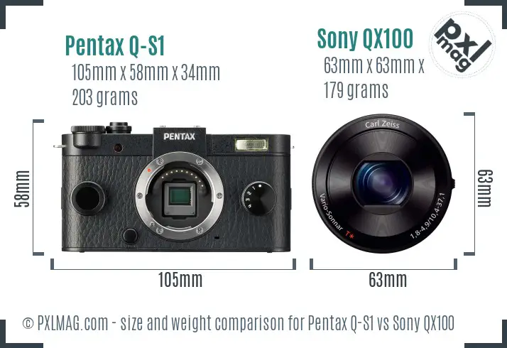 Pentax Q-S1 vs Sony QX100 size comparison Pentax Q-S1 vs Sony QX100 size comparison