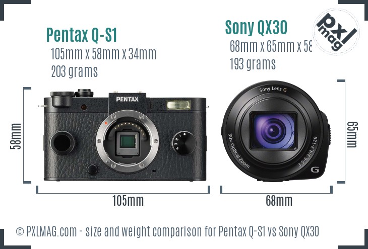 Pentax Q-S1 vs Sony QX30 size comparison Pentax Q-S1 vs Sony QX30 size comparison