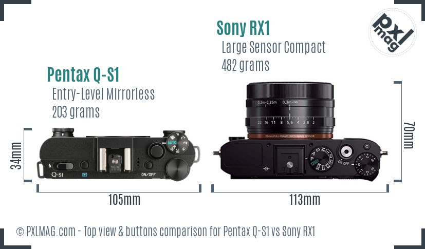 Pentax Q-S1 vs Sony RX1 top view buttons comparison