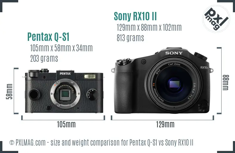 Pentax Q-S1 vs Sony RX10 II size comparison