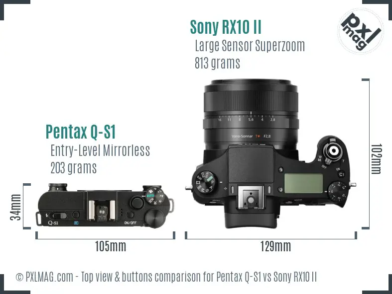 Pentax Q-S1 vs Sony RX10 II top view buttons comparison