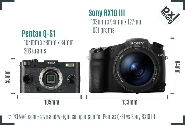Pentax Q-S1 vs Sony RX10 III size comparison