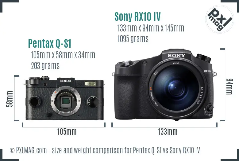 Pentax Q-S1 vs Sony RX10 IV size comparison