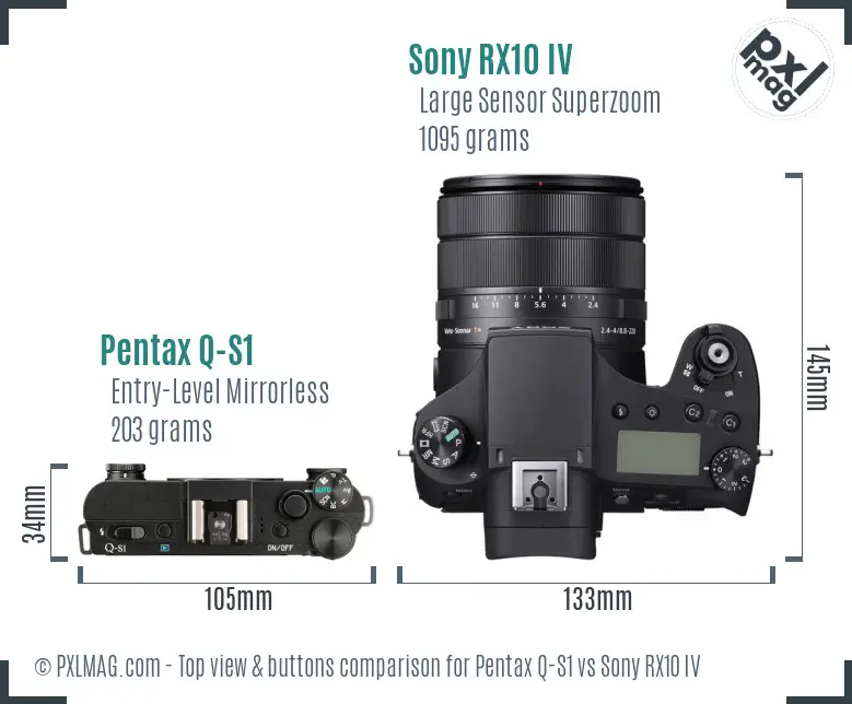 Pentax Q-S1 vs Sony RX10 IV top view buttons comparison