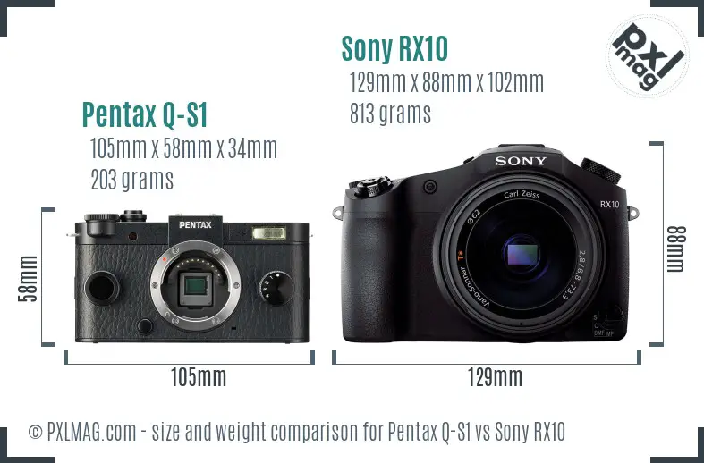 Pentax Q-S1 vs Sony RX10 size comparison