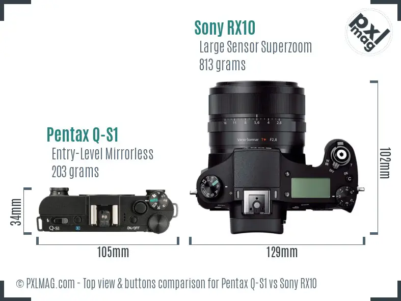 Pentax Q-S1 vs Sony RX10 top view buttons comparison