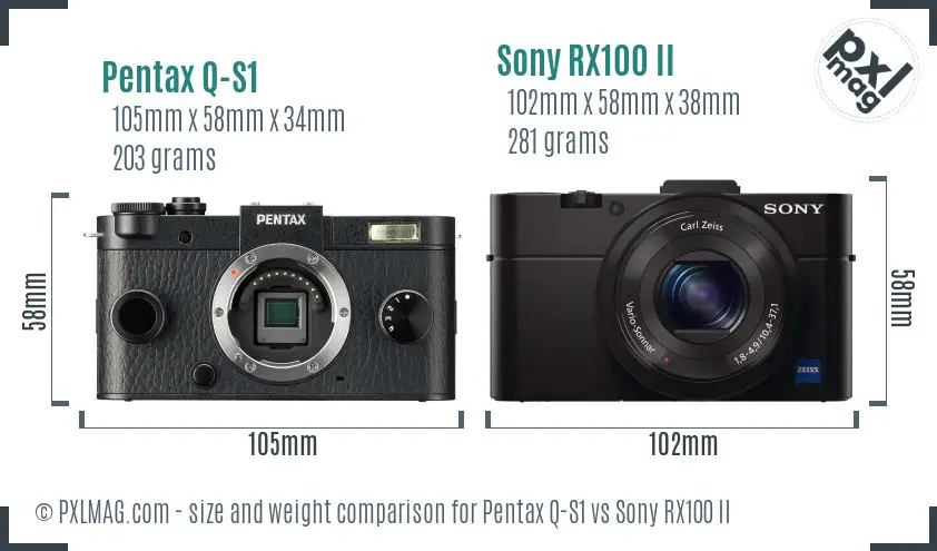 Pentax Q-S1 vs Sony RX100 II size comparison
