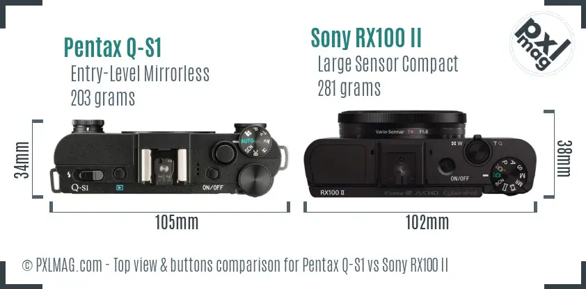 Pentax Q-S1 vs Sony RX100 II top view buttons comparison
