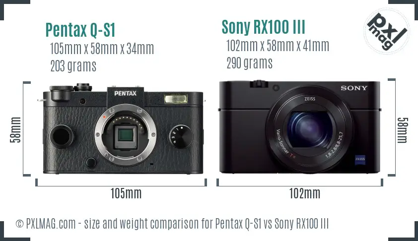 Pentax Q-S1 vs Sony RX100 III size comparison