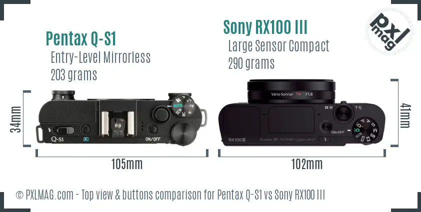 Pentax Q-S1 vs Sony RX100 III top view buttons comparison