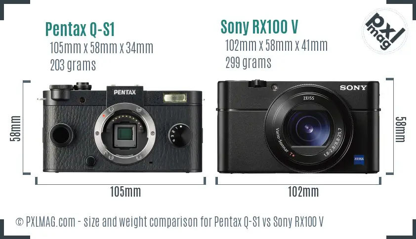 Pentax Q-S1 vs Sony RX100 V size comparison