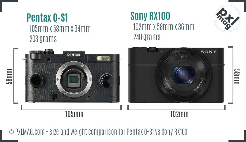 Pentax Q-S1 vs Sony RX100 size comparison