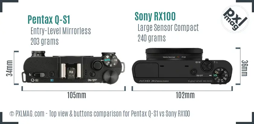 Pentax Q-S1 vs Sony RX100 top view buttons comparison