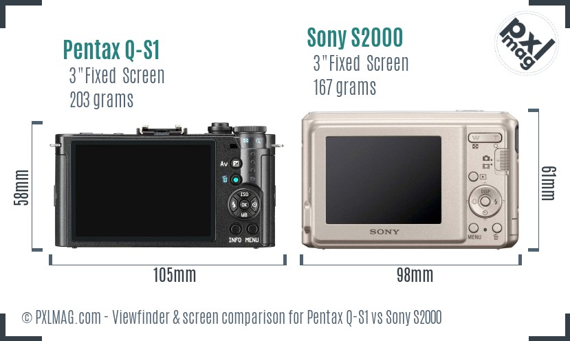 Pentax Q-S1 vs Sony S2000 Screen and Viewfinder comparison