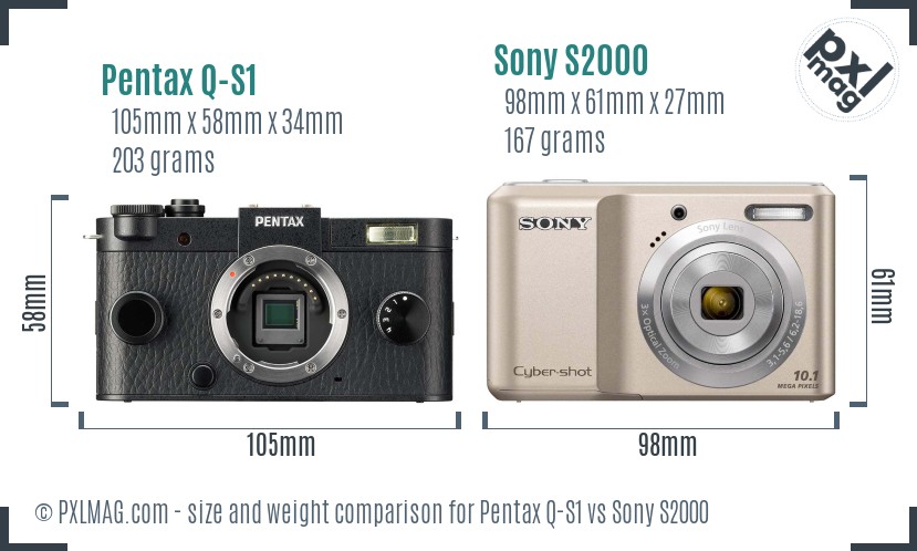 Pentax Q-S1 vs Sony S2000 size comparison Pentax Q-S1 vs Sony S2000 size comparison