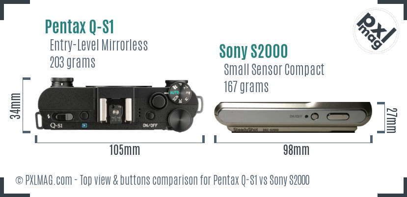 Pentax Q-S1 vs Sony S2000 top view buttons comparison