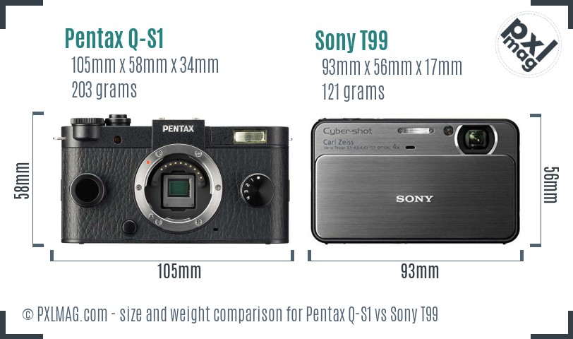 Pentax Q-S1 vs Sony T99 size comparison