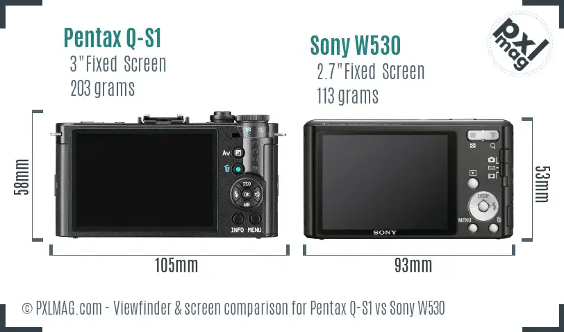 Pentax Q-S1 vs Sony W530 Screen and Viewfinder comparison