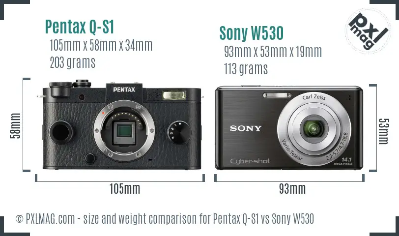 Pentax Q-S1 vs Sony W530 size comparison