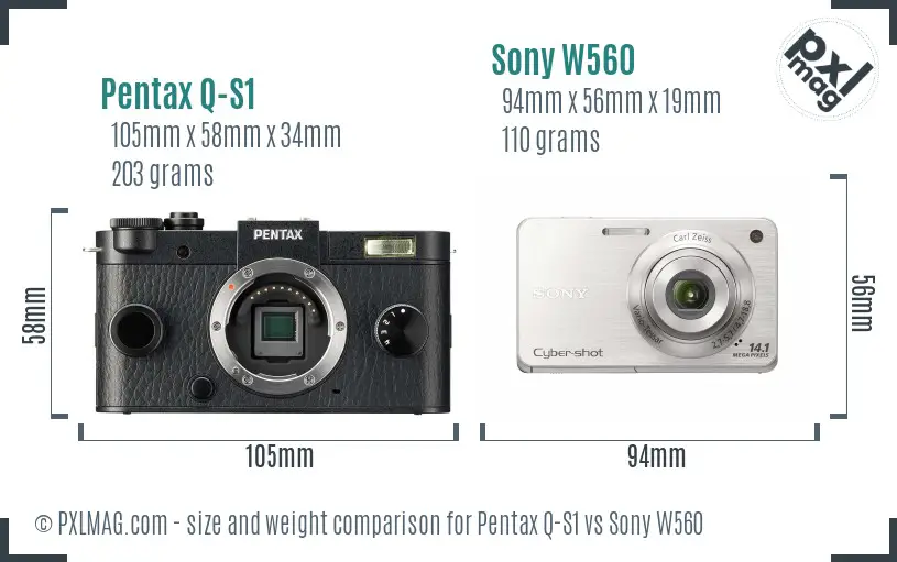 Pentax Q-S1 vs Sony W560 size comparison