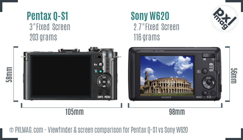 Pentax Q-S1 vs Sony W620 Screen and Viewfinder comparison