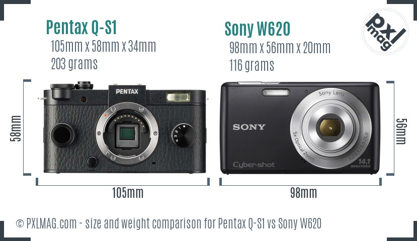 Pentax Q-S1 vs Sony W620 size comparison Pentax Q-S1 vs Sony W620 size comparison