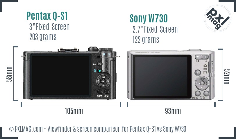 Pentax Q-S1 vs Sony W730 Screen and Viewfinder comparison