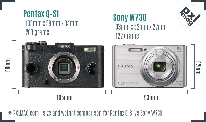 Pentax Q-S1 vs Sony W730 size comparison