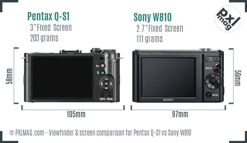 Pentax Q-S1 vs Sony W810 Screen and Viewfinder comparison