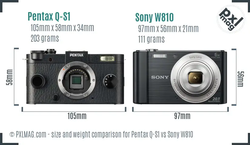 Pentax Q-S1 vs Sony W810 size comparison